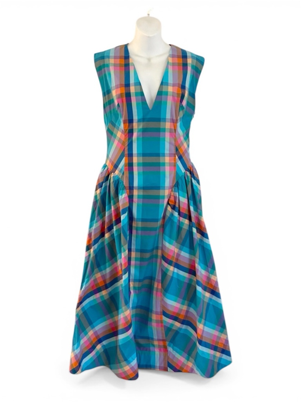 Maeve by Anthropologie Sleeveless V-Neck Basque-Waist Plaid Midi Dress Small
